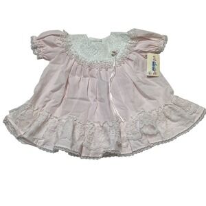 Vintage Alexis Dress Baby Girl 9M‎ Pink Lace Floral Trim Tiered Ruffle USA Made